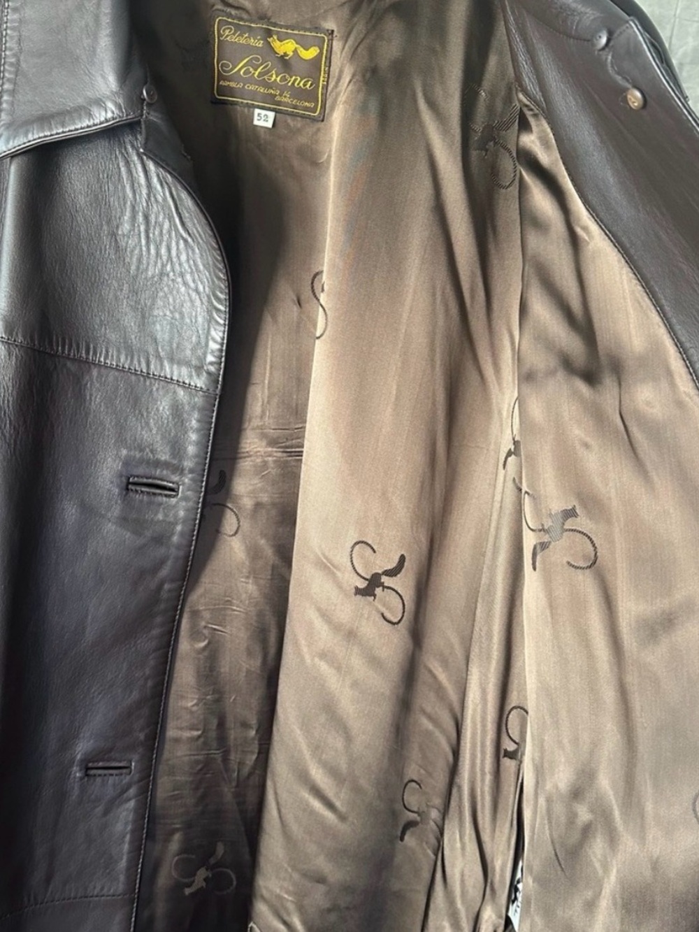 Vintage Solsona Brown Genuine Leather Long Coat 52 Y2K 90s Minimalist Mobwife - Picture 8 of 10